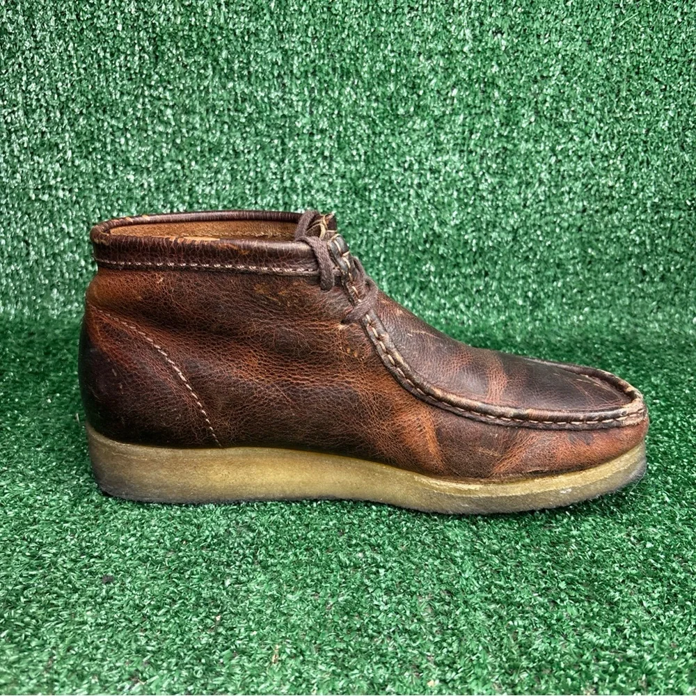 Clarks Wallabee Dark Brown Distressed Leather‎ Moccasin Loafer Shoe Men Size 10